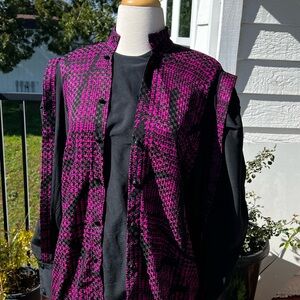 VTG 80s TED LAPIDUS Paris Pink & Black Silk Blouse Top Sz 42/ Medium Excellent!